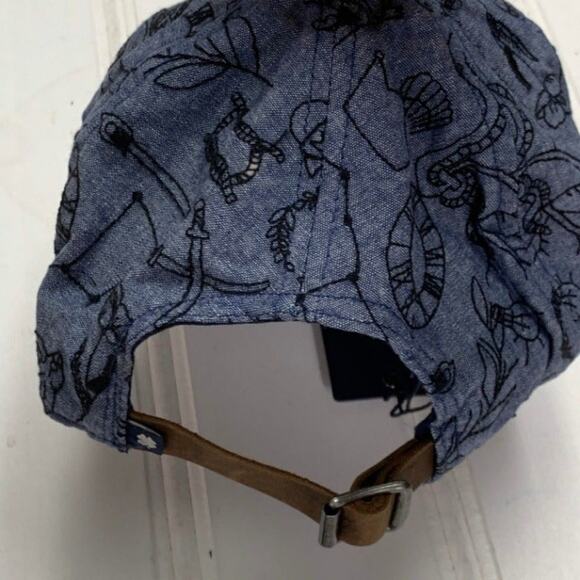 Lucky Brand All Over Embroidered Hat Navy Blue Baseball Dad Cap Artistry Cotton - Picture 7 of 8